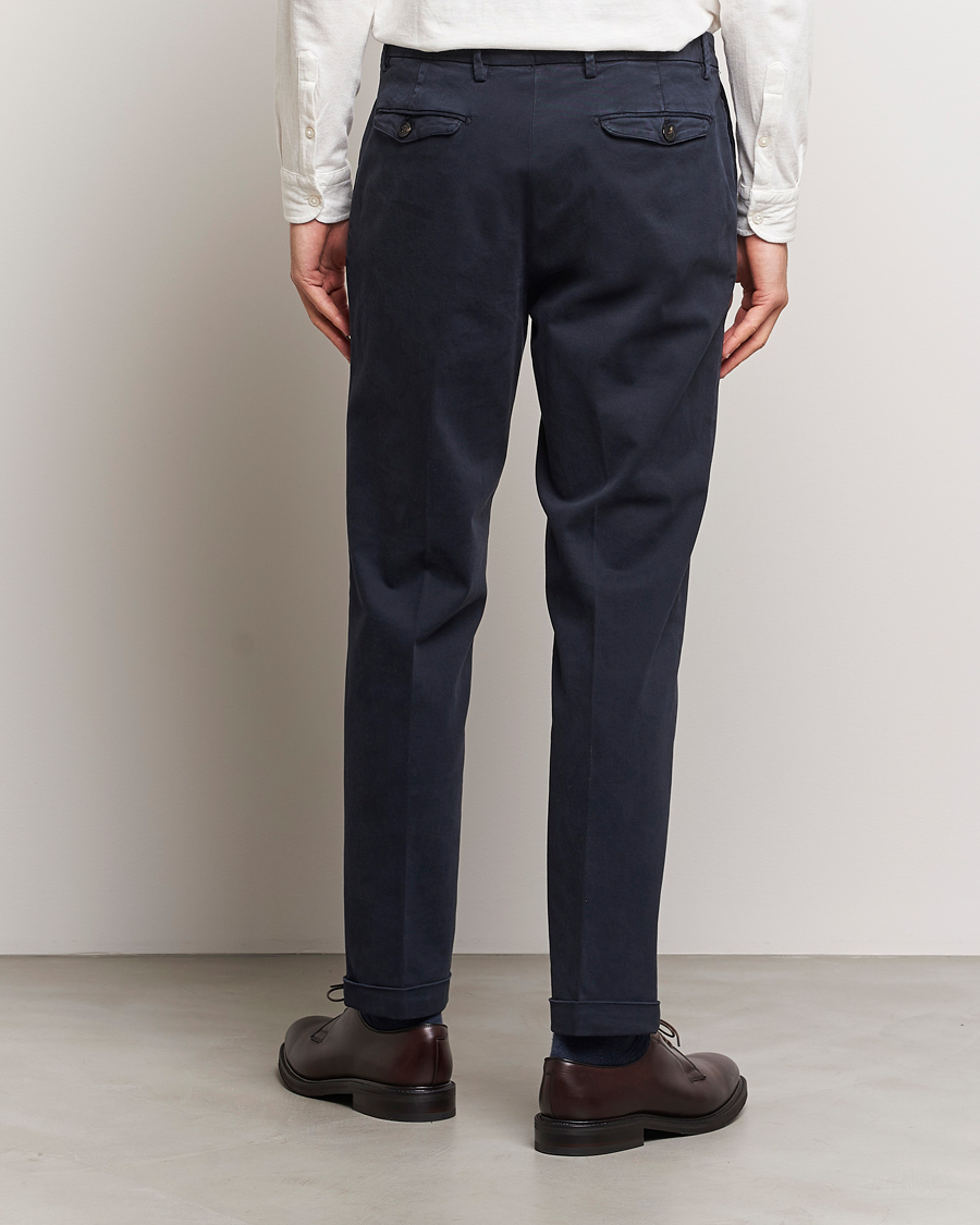 Men | Trousers | Briglia 1949 | Easy Fit Pleated Cotton Stretch Chino Navy