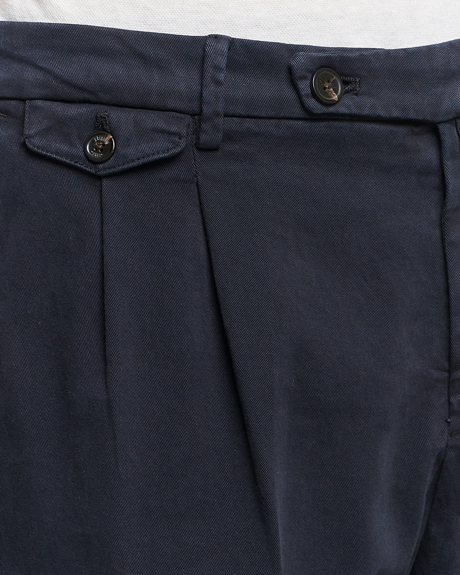 Men | Trousers | Briglia 1949 | Easy Fit Pleated Cotton Stretch Chino Navy