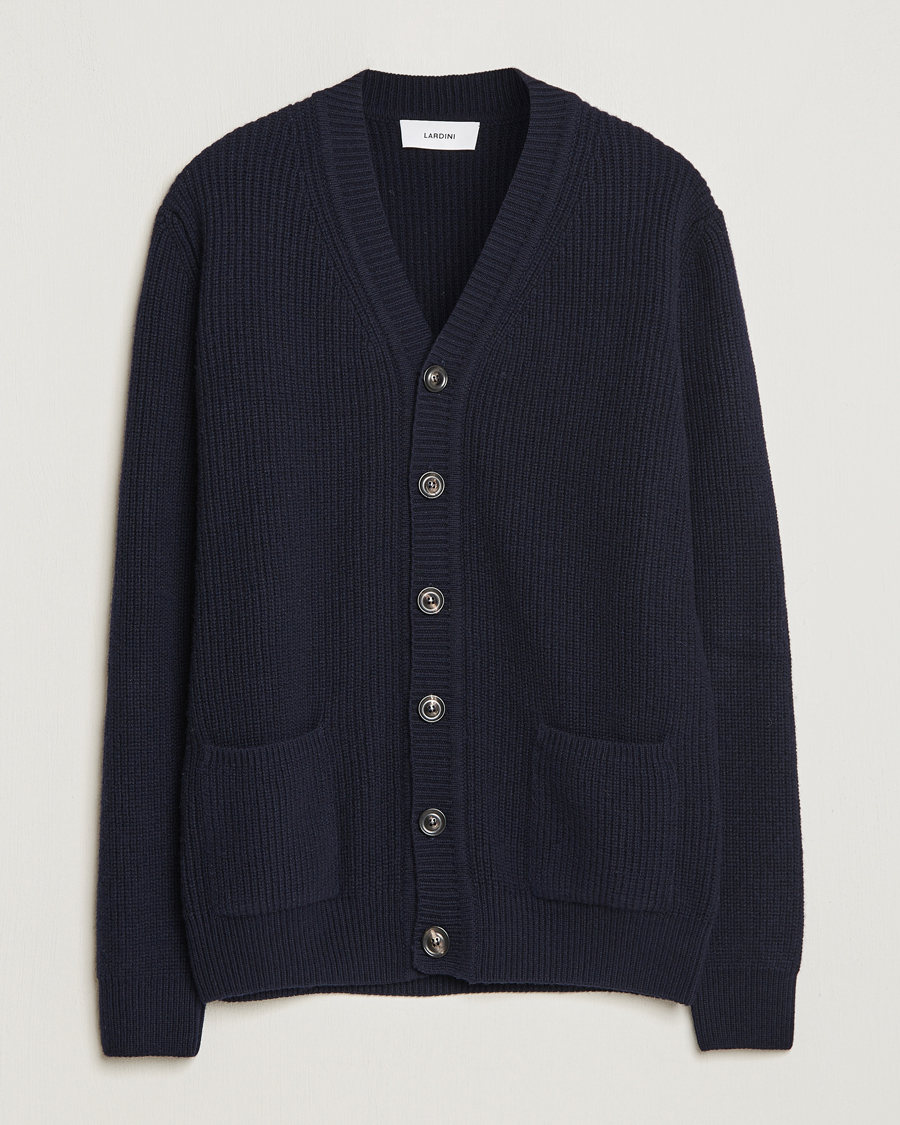 Men | Lardini | Lardini | Wool/Cashmere Knitted Cardigan Navy