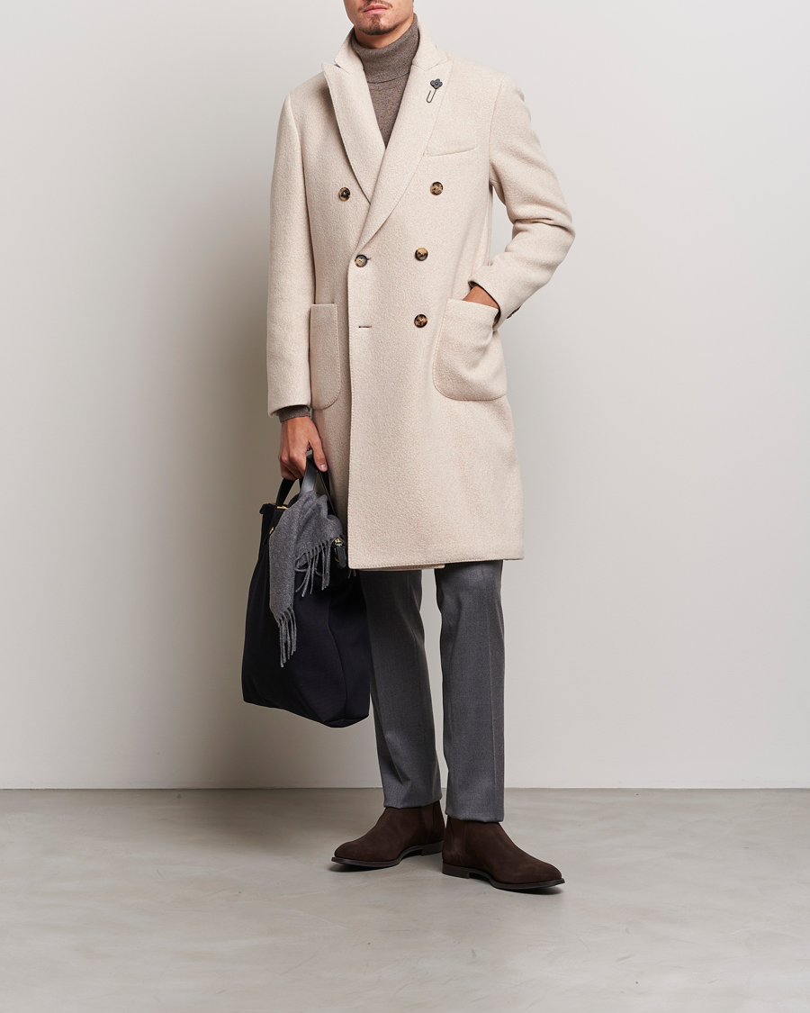 Men | Coats & Jackets | Lardini | Wool/Silk/Cashmere Double Breasted Coat Beige