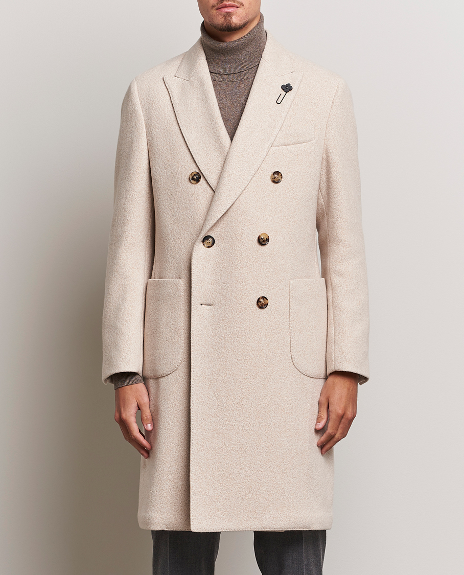 Men |  | Lardini | Wool/Silk/Cashmere Double Breasted Coat Beige