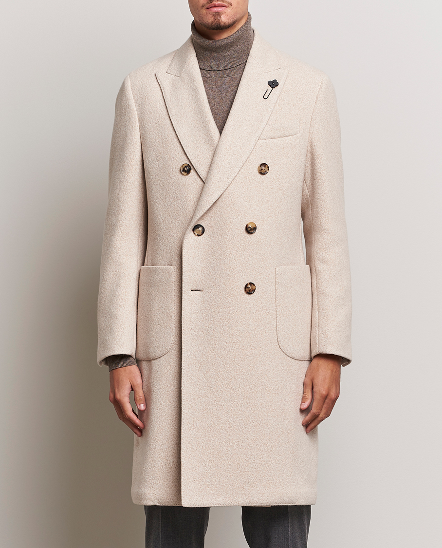 Men | Coats & Jackets | Lardini | Wool/Silk/Cashmere Double Breasted Coat Beige