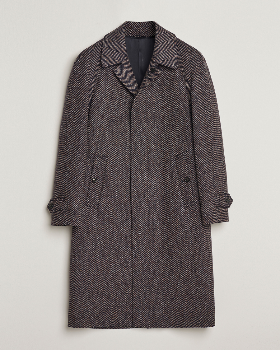 Men | Coats & Jackets | Lardini | Wool/Cashmere Herringbone Raglan Coat Navy/Brown