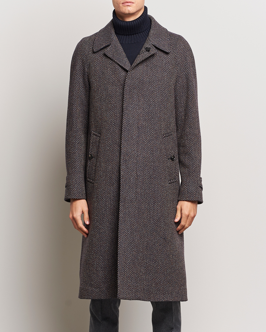 Men |  | Lardini | Wool/Cashmere Herringbone Raglan Coat Navy/Brown