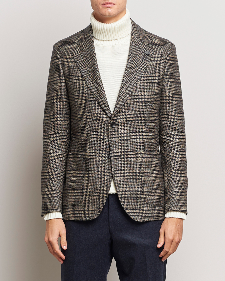 Men |  | Lardini | Checked Wool Blazer Brown/Navy