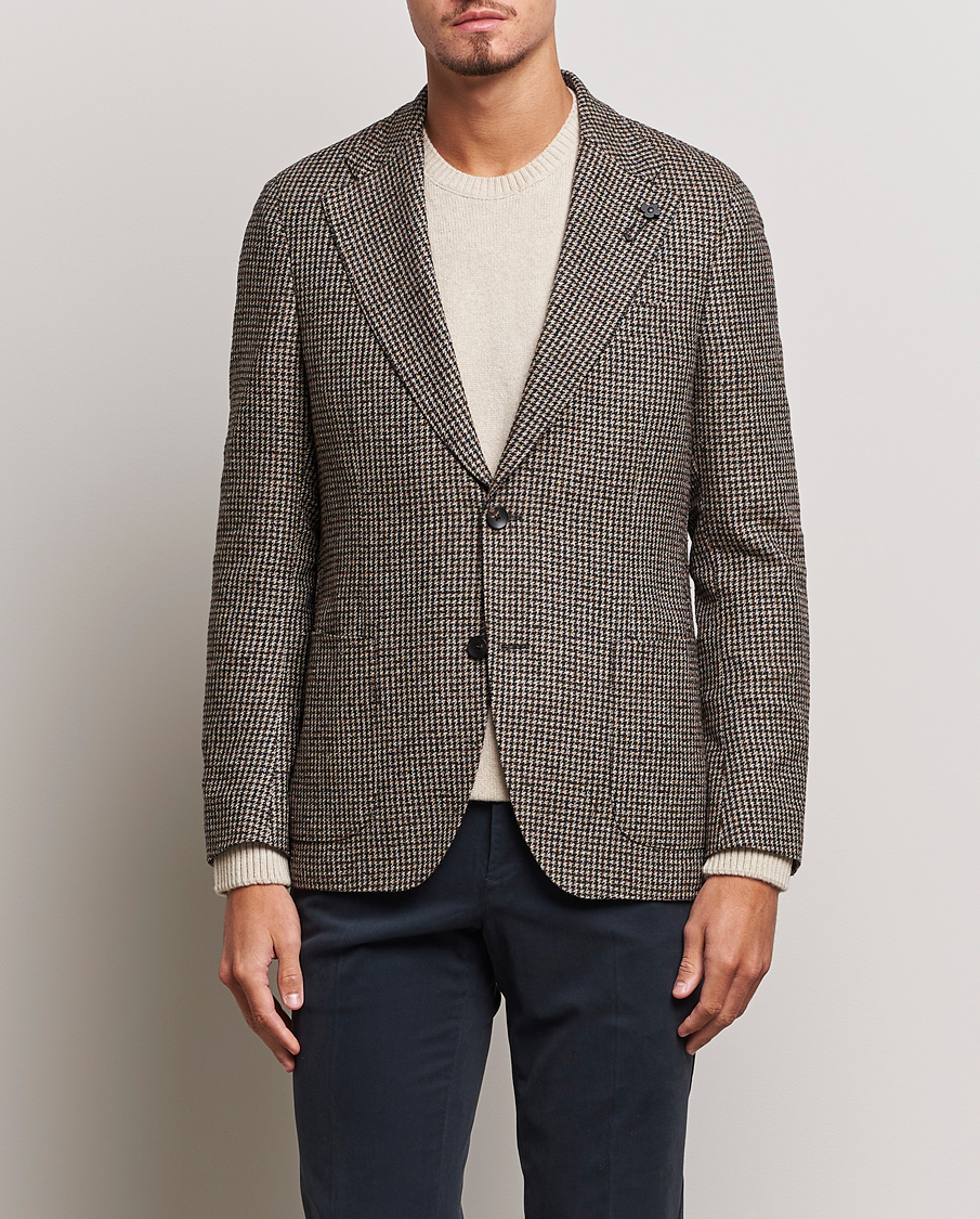 Men | Wool Blazers | Lardini | Wool/Silk/Cashmere Houndstooth Blazer Beige/Green