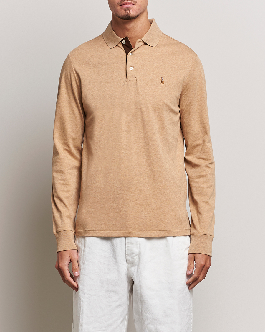Men | Long Sleeve Polo Shirts | Polo Ralph Lauren | Luxury Pima Cotton Long Sleeve Polo Camel Heather