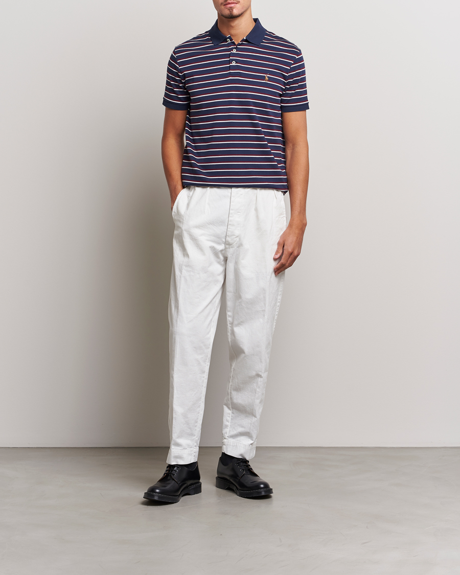 Men | Polo Shirts | Polo Ralph Lauren | Luxury Pima Cotton Striped Polo French Navy/White
