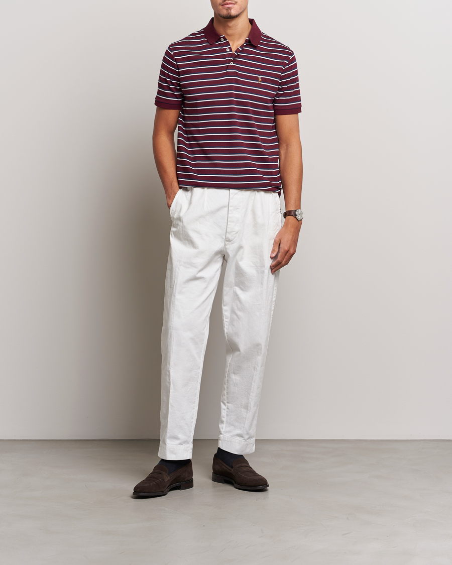 Men | Polo Shirts | Polo Ralph Lauren | Luxury Pima Cotton Striped Polo Harvard Wine/White