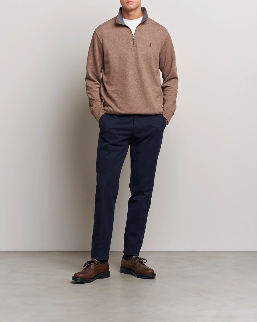 Men | Sweaters & Knitwear | Polo Ralph Lauren | Tech Double Knit Half Zip Brown Heather