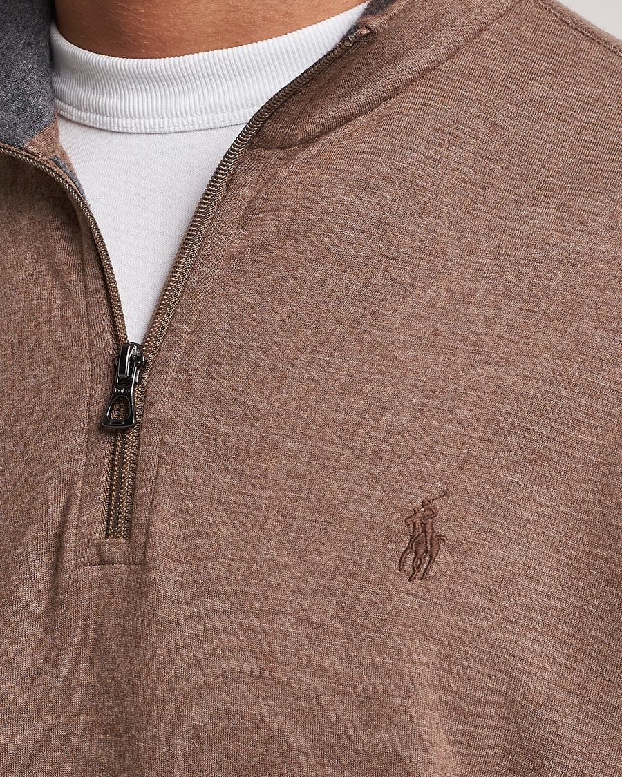 Men | Sweaters & Knitwear | Polo Ralph Lauren | Tech Double Knit Half Zip Brown Heather