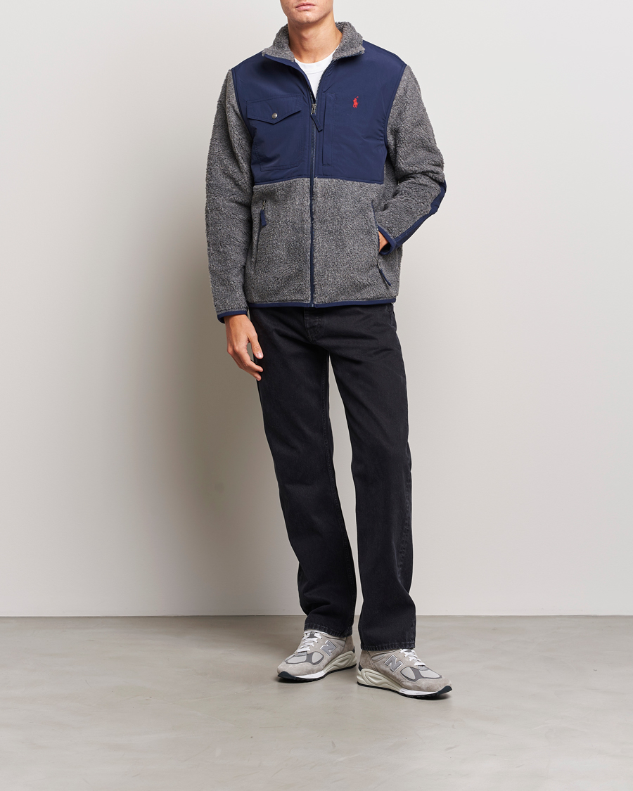 Men | Sweaters & Knitwear | Polo Ralph Lauren | Bonded Sherpa Full Zip Sweater Grey/Newport Navy