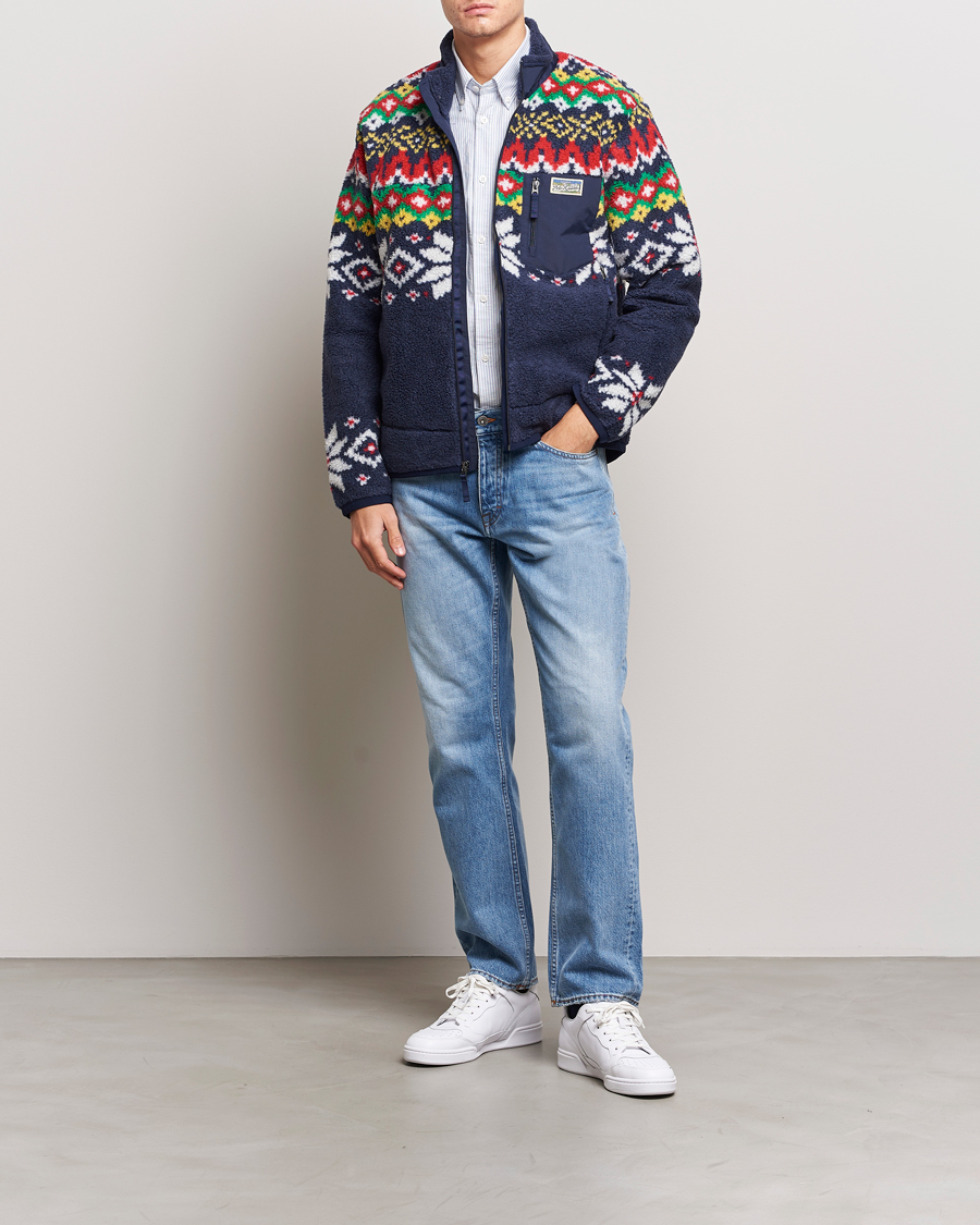 Men | Sweaters & Knitwear | Polo Ralph Lauren | Bonded Hi-Pile Snowflake Fairisle Full Zip Navy
