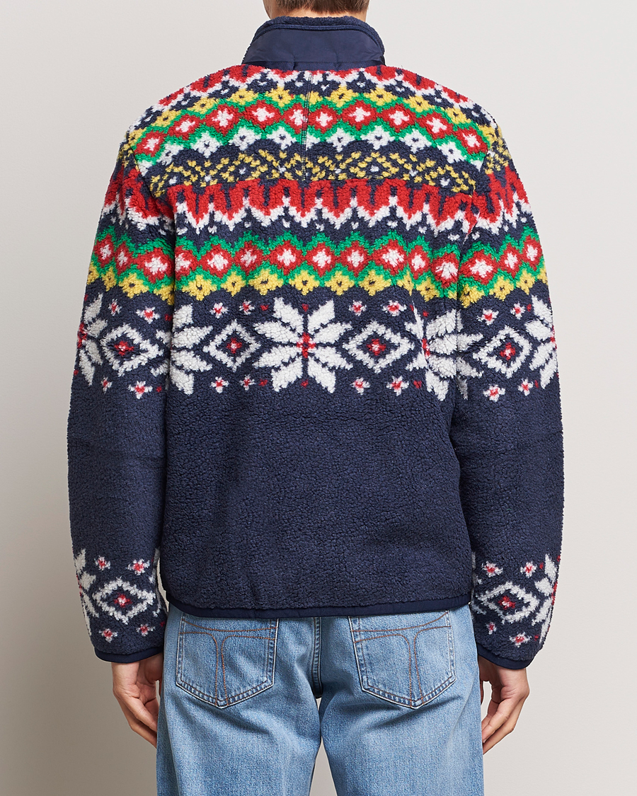 Men | Sweaters & Knitwear | Polo Ralph Lauren | Bonded Hi-Pile Snowflake Fairisle Full Zip Navy