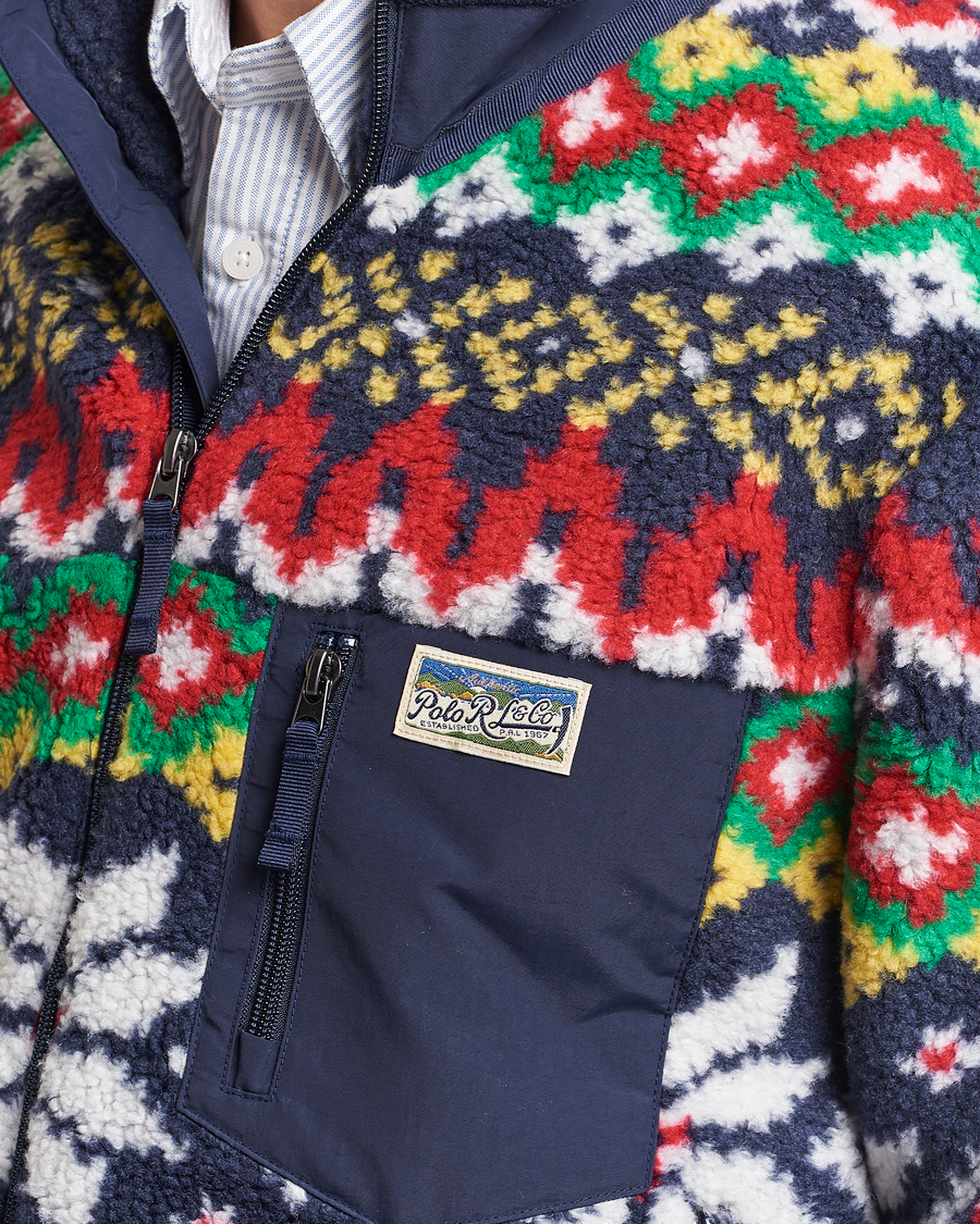 Men | Sweaters & Knitwear | Polo Ralph Lauren | Bonded Hi-Pile Snowflake Fairisle Full Zip Navy