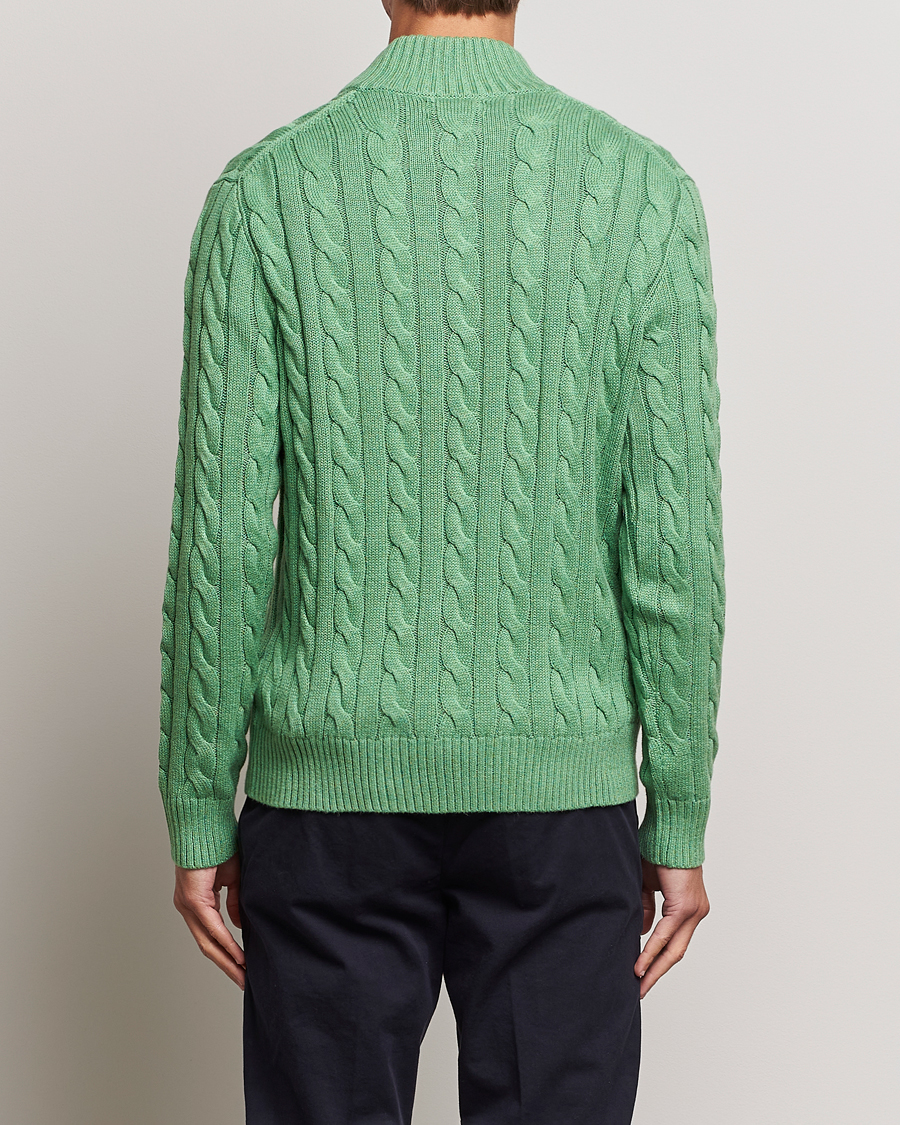 Men | Sweaters & Knitwear | Polo Ralph Lauren | Cotton Cable Half Zip Sweater Field Green Heather