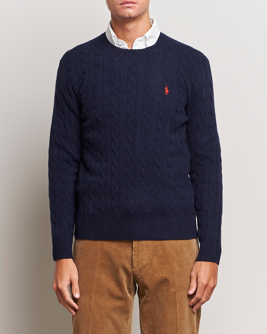 Men |  | Polo Ralph Lauren | Wool/Cashmere Cable Crew Neck Pullover Hunter Navy