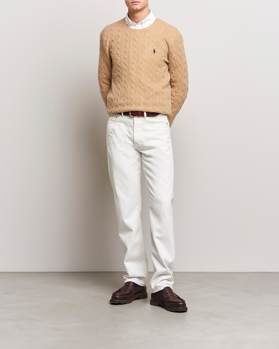 Men | Sweaters & Knitwear | Polo Ralph Lauren | Wool/Cashmere Cable Crew Neck Camel Melange