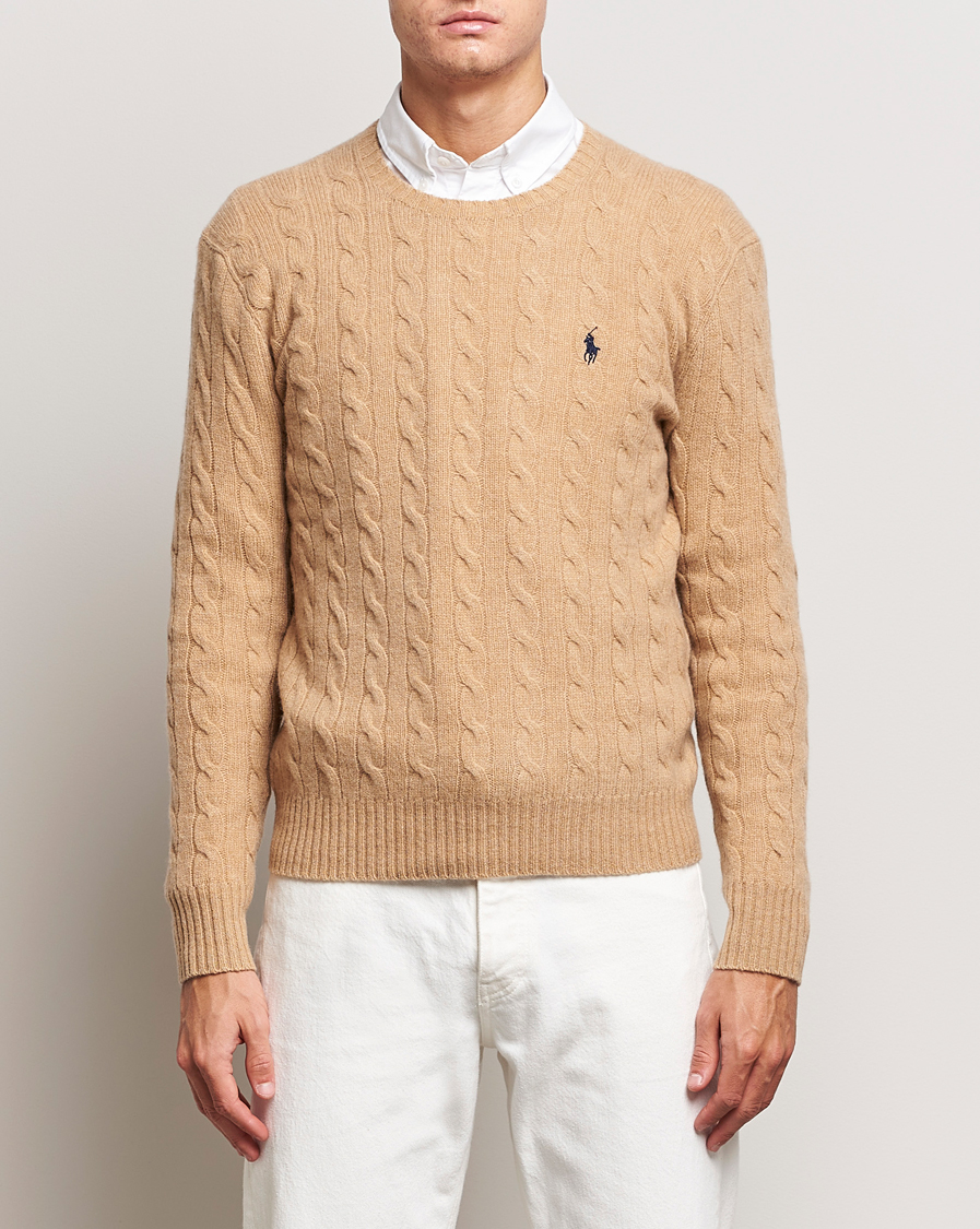 Men | Sweaters & Knitwear | Polo Ralph Lauren | Wool/Cashmere Cable Crew Neck Camel Melange
