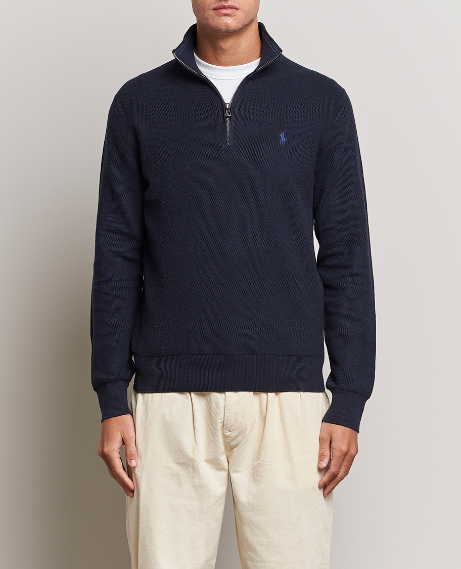 Men | Sweaters & Knitwear | Polo Ralph Lauren | Textured Half Zip Navy Heather