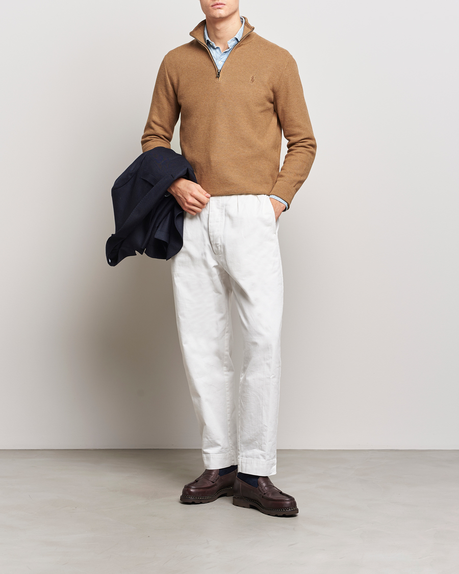 Men | Sweaters & Knitwear | Polo Ralph Lauren | Textured Half Zip Latte Brown Heather