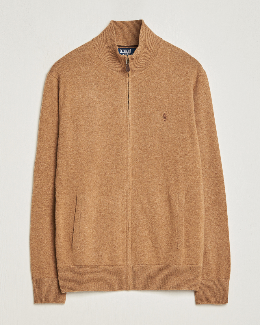 Men | Sweaters & Knitwear | Polo Ralph Lauren | Merino Knitted Full Zip Sweater Latte Brown Heather