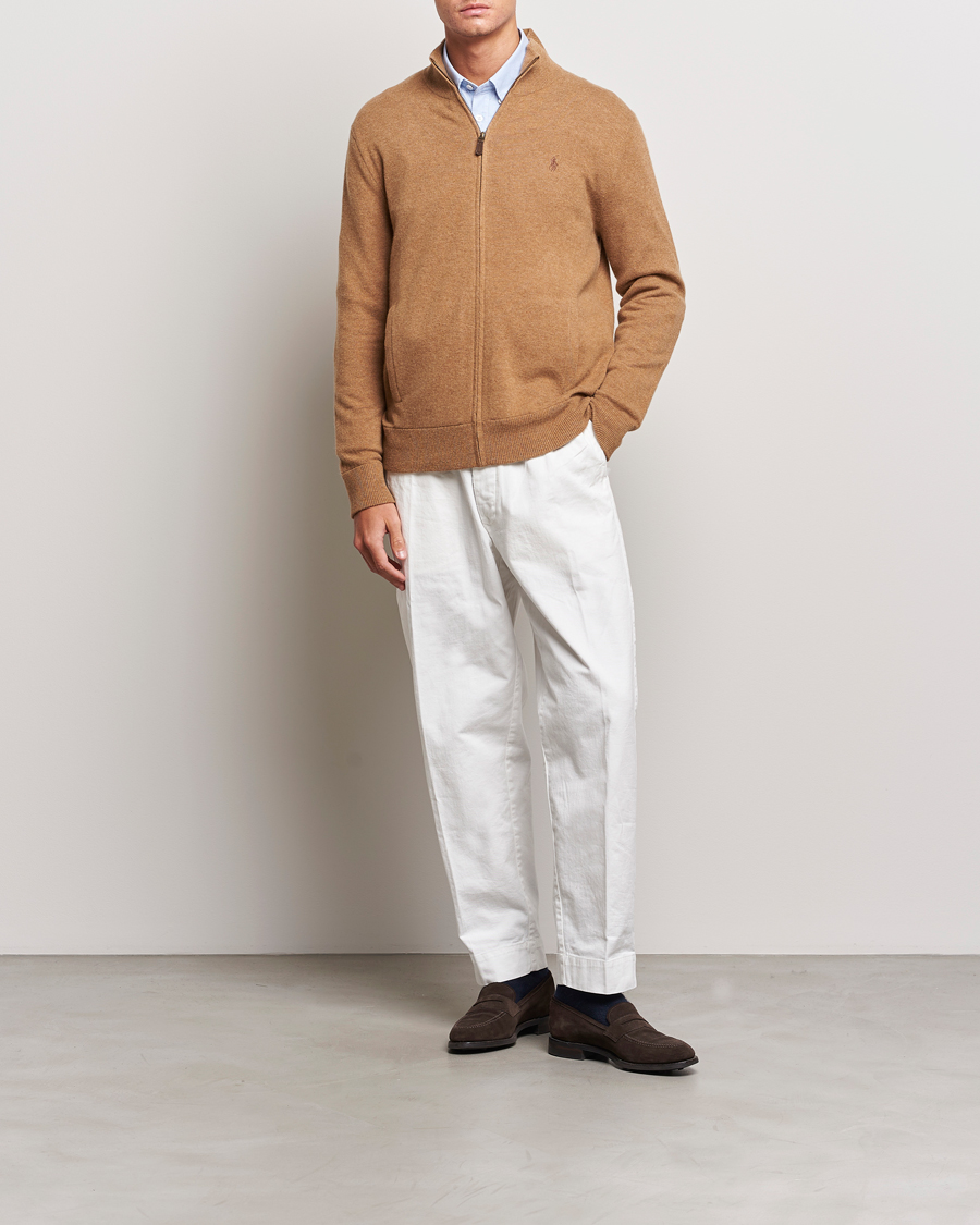 Men | Sweaters & Knitwear | Polo Ralph Lauren | Merino Knitted Full Zip Sweater Latte Brown Heather
