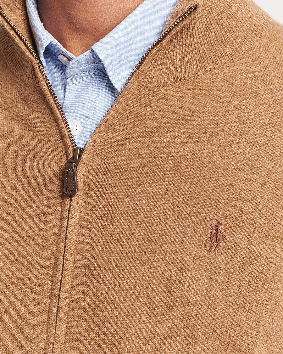 Men | Sweaters & Knitwear | Polo Ralph Lauren | Merino Knitted Full Zip Sweater Latte Brown Heather