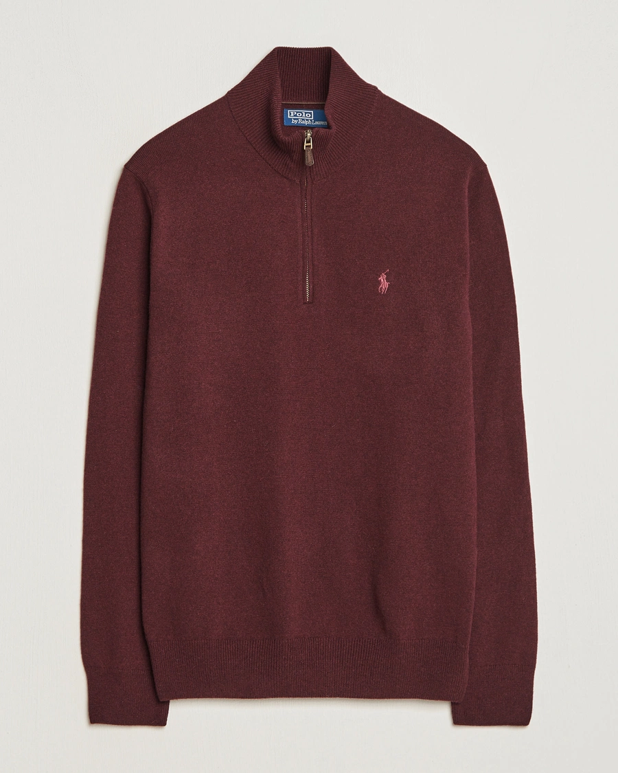 Men | Sweaters & Knitwear | Polo Ralph Lauren | Merino Half-Zip Sweater Aged Wine Heather