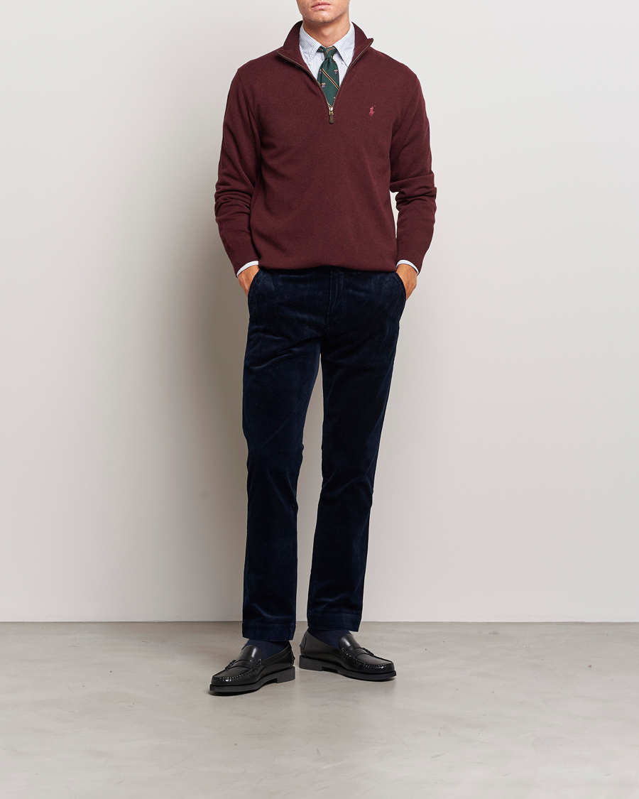Men | Sweaters & Knitwear | Polo Ralph Lauren | Merino Half-Zip Sweater Aged Wine Heather