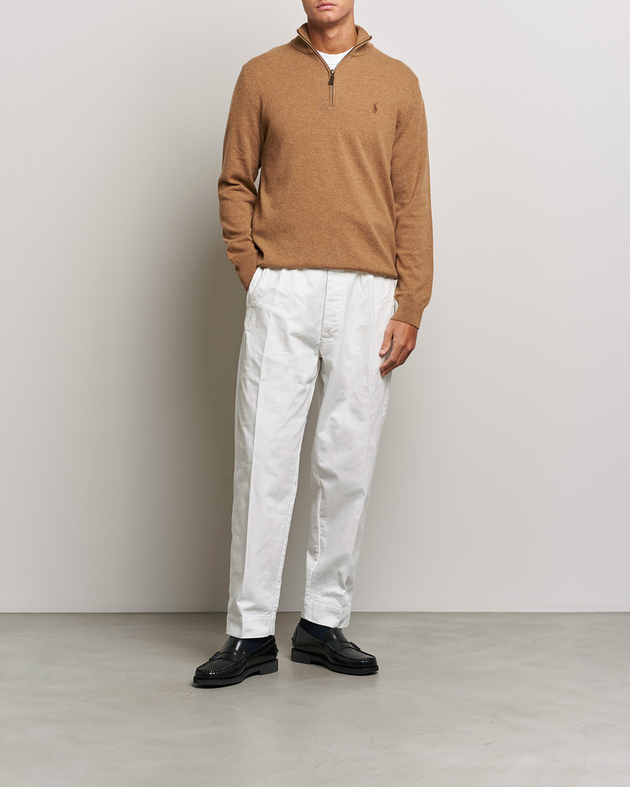 Men | Sweaters & Knitwear | Polo Ralph Lauren | Merino Knitted Half Zip Sweater Latte Brown Heather