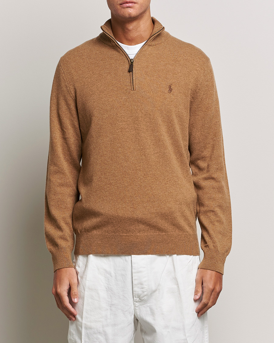 Men | Sweaters & Knitwear | Polo Ralph Lauren | Merino Knitted Half Zip Sweater Latte Brown Heather