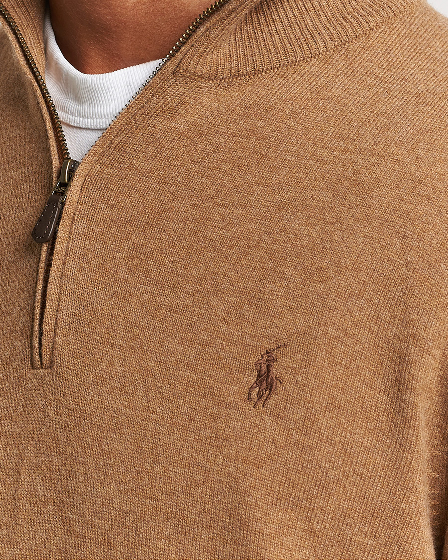 Men | Sweaters & Knitwear | Polo Ralph Lauren | Merino Knitted Half Zip Sweater Latte Brown Heather