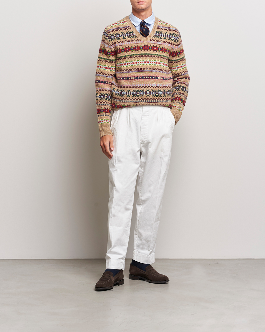 Polo Ralph Lauren Wool Knitted Fairisle Sweater Camel Combo at