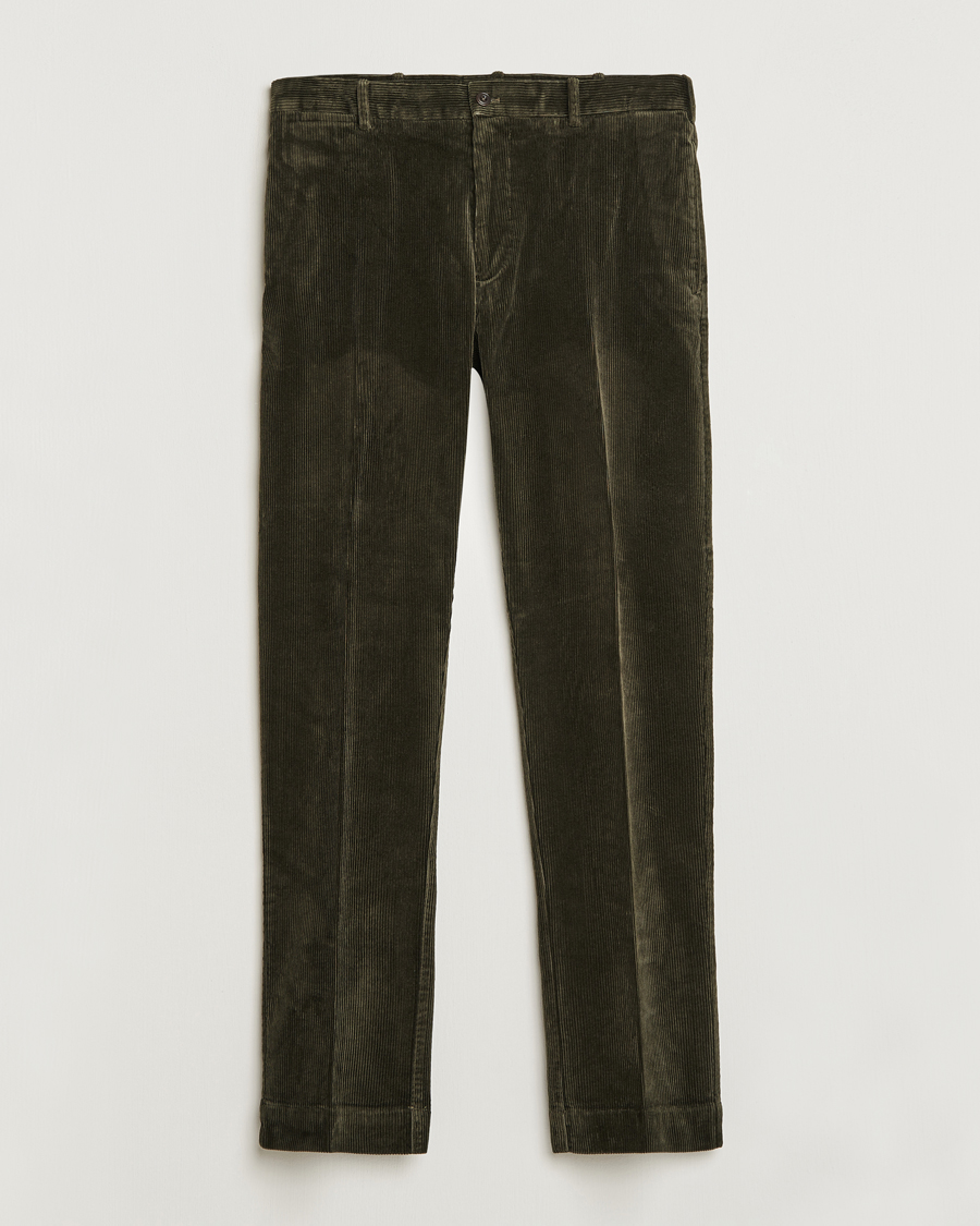 Men | Trousers | Polo Ralph Lauren | Corduroy Pleated Trousers Oil Cloth Green