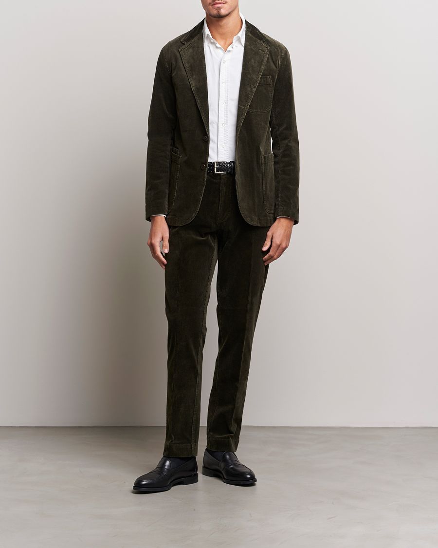 Men | Trousers | Polo Ralph Lauren | Corduroy Pleated Trousers Oil Cloth Green