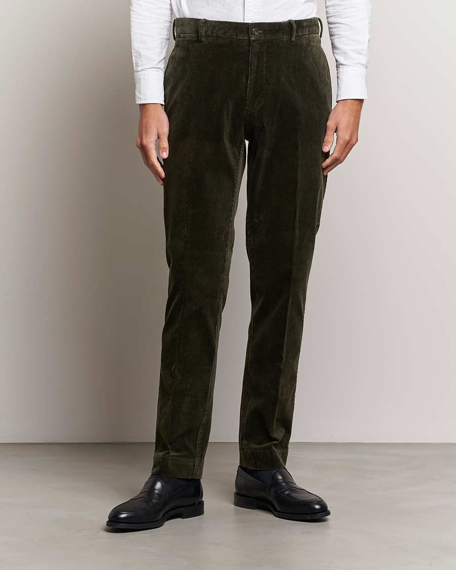 Men | Corduroy Trousers | Polo Ralph Lauren | Corduroy Pleated Trousers Oil Cloth Green