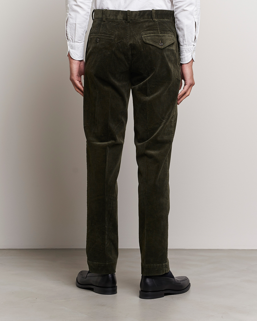 Men | Trousers | Polo Ralph Lauren | Corduroy Pleated Trousers Oil Cloth Green