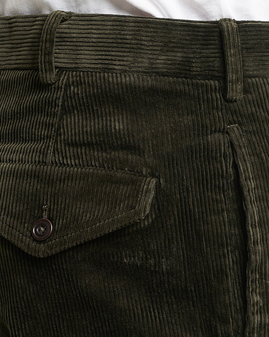 Men | Trousers | Polo Ralph Lauren | Corduroy Pleated Trousers Oil Cloth Green