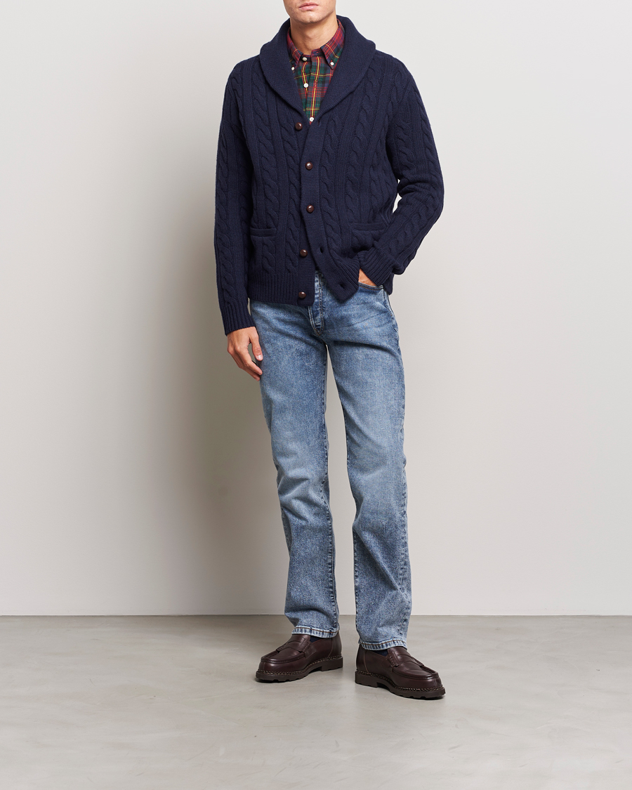Men | Sweaters & Knitwear | Polo Ralph Lauren | Wool Cable Cardigan Hunter Navy