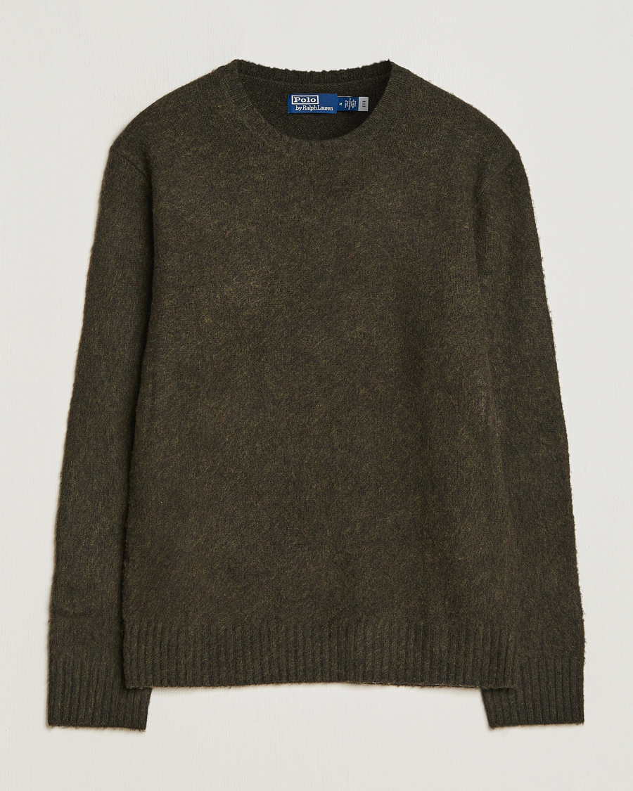 Men | Sweaters & Knitwear | Polo Ralph Lauren | Wool/Cashmere Patch Crew Neck Dark Olive Heather