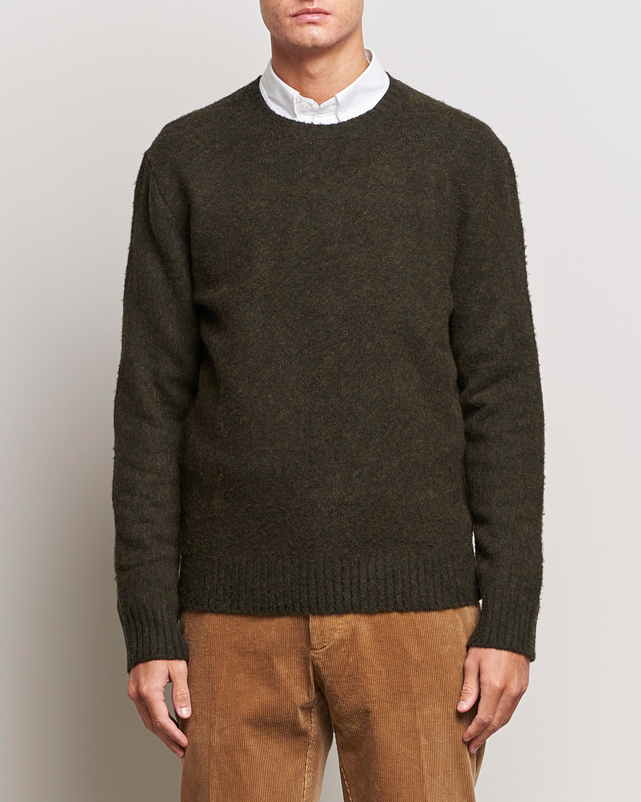 Men | Sweaters & Knitwear | Polo Ralph Lauren | Wool/Cashmere Patch Crew Neck Dark Olive Heather