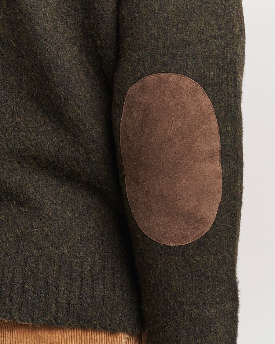 Men | Sweaters & Knitwear | Polo Ralph Lauren | Wool/Cashmere Patch Crew Neck Dark Olive Heather