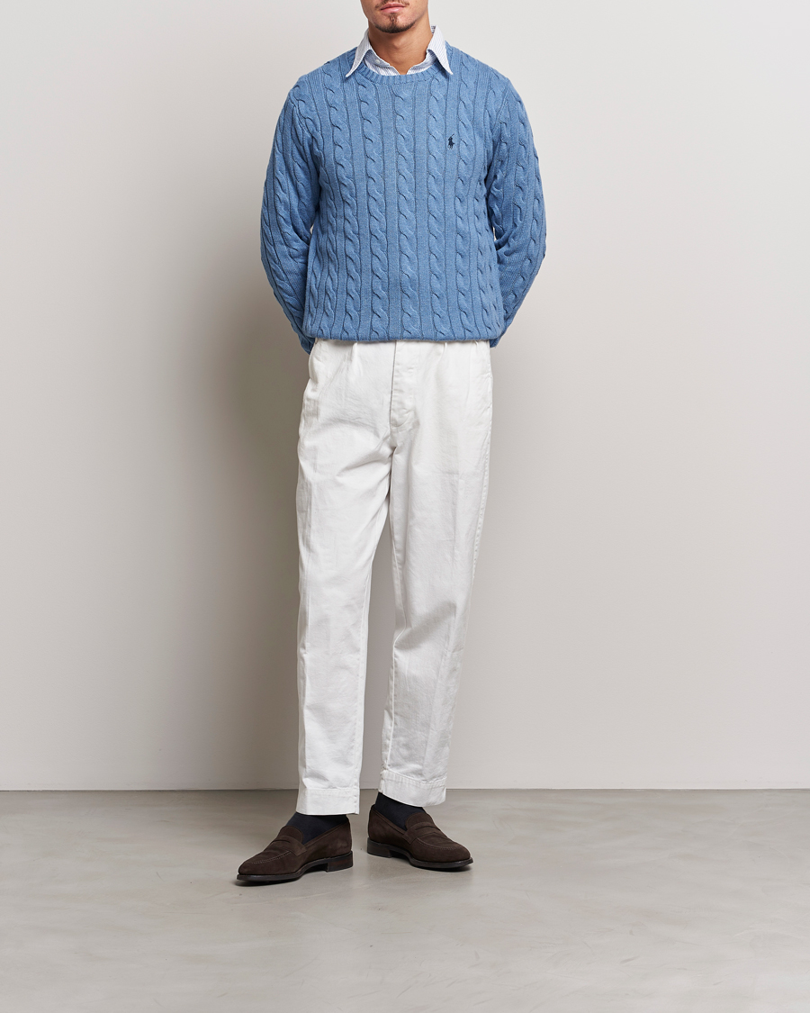 Men | Sweaters & Knitwear | Polo Ralph Lauren | Cotton Cable Pullover Sky Blue Heather
