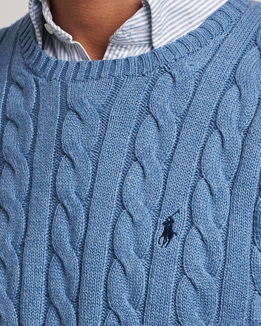 Men | Sweaters & Knitwear | Polo Ralph Lauren | Cotton Cable Pullover Sky Blue Heather