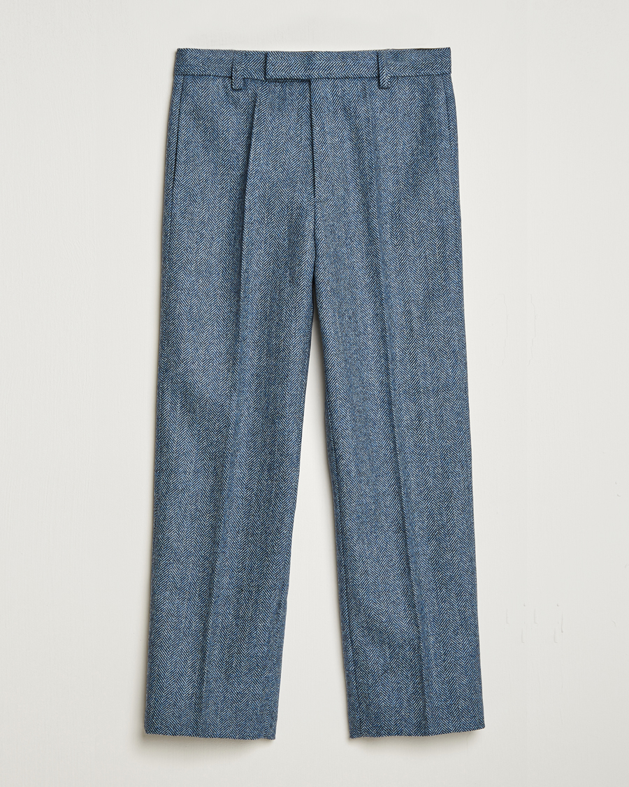 Men | Trousers | Palmes | Pleated Wool Trousers Navy Herringbone
