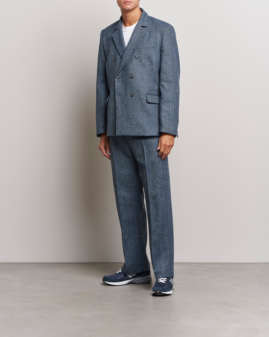 Men | Trousers | Palmes | Pleated Wool Trousers Navy Herringbone