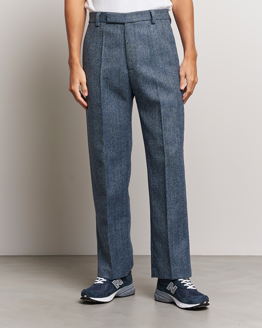 Men | Trousers | Palmes | Pleated Wool Trousers Navy Herringbone