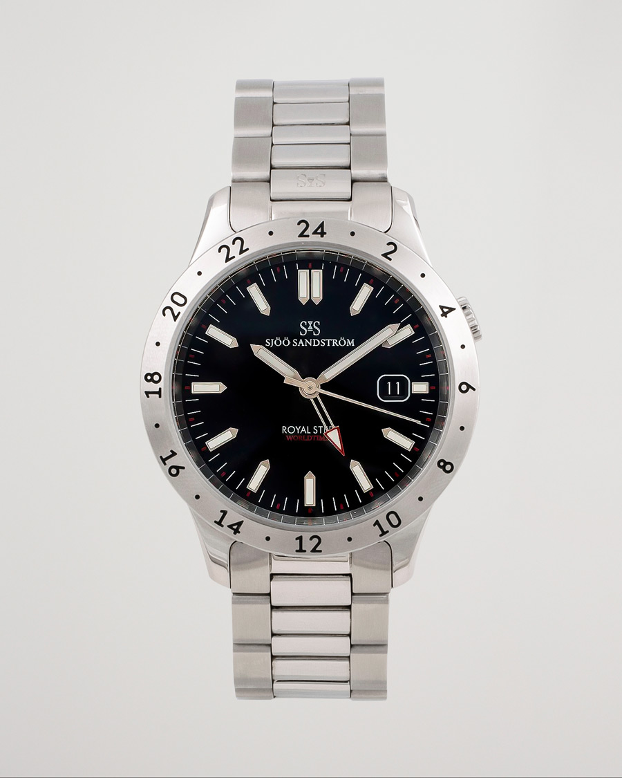 Men | Sjöö Sandström Pre-Owned Royal Steel Worldstimer 41mm SS-1841-WT Steel Black | Sjöö Sandström Pre-Owned | Royal Steel Worldstimer 41mm SS-1841-WT Steel Black