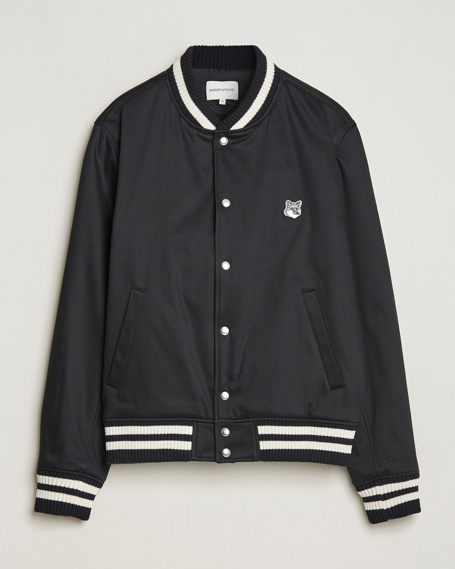 Men | Casual Jackets | Maison Kitsuné | Grey Fox Teddy Varsity Jacket Black